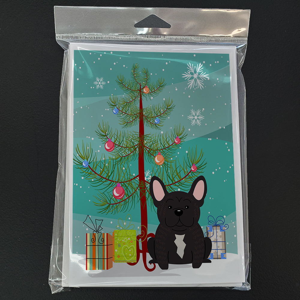 Merry Christmas Tree French Bulldog Brindle Greeting Cards Pack of 8