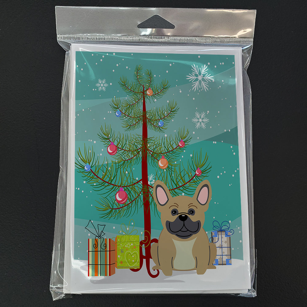 Merry Christmas Tree French Bulldog Cream Greeting Cards Pack of 8
