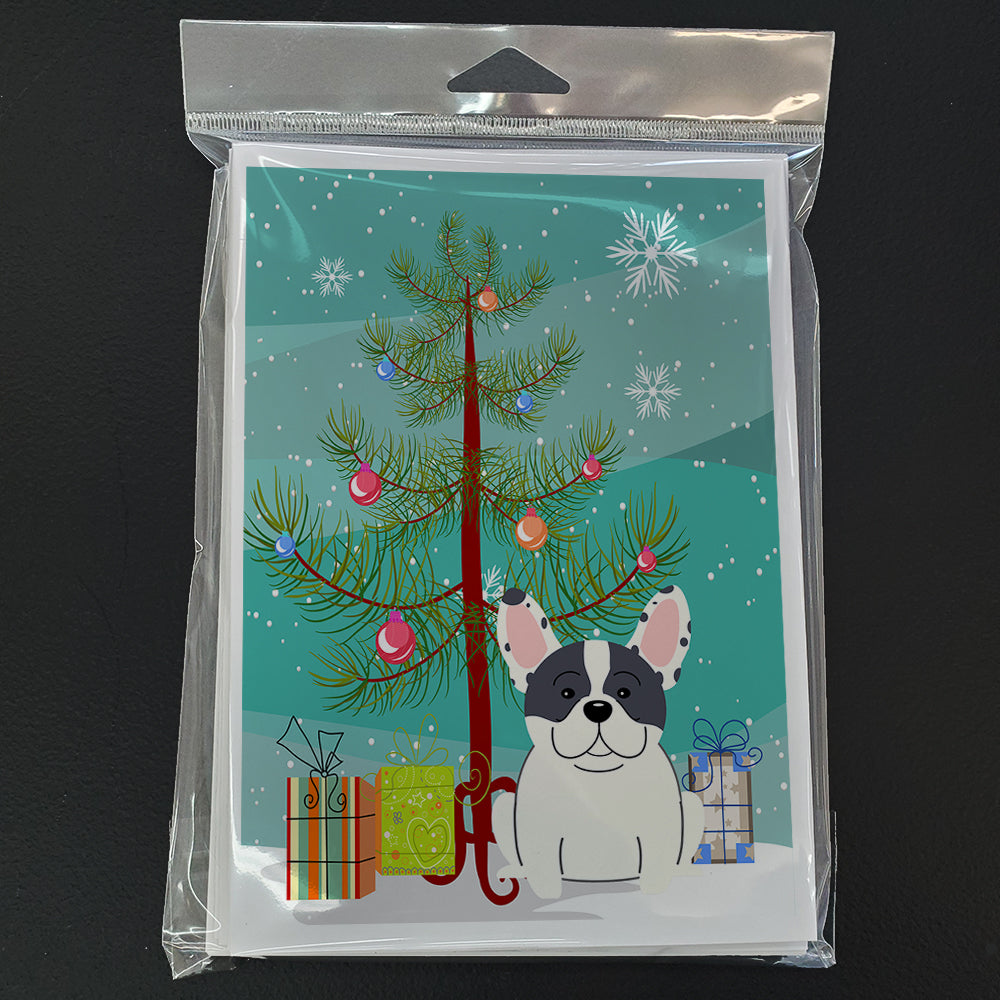 Merry Christmas Tree French Bulldog Piebald Greeting Cards Pack of 8