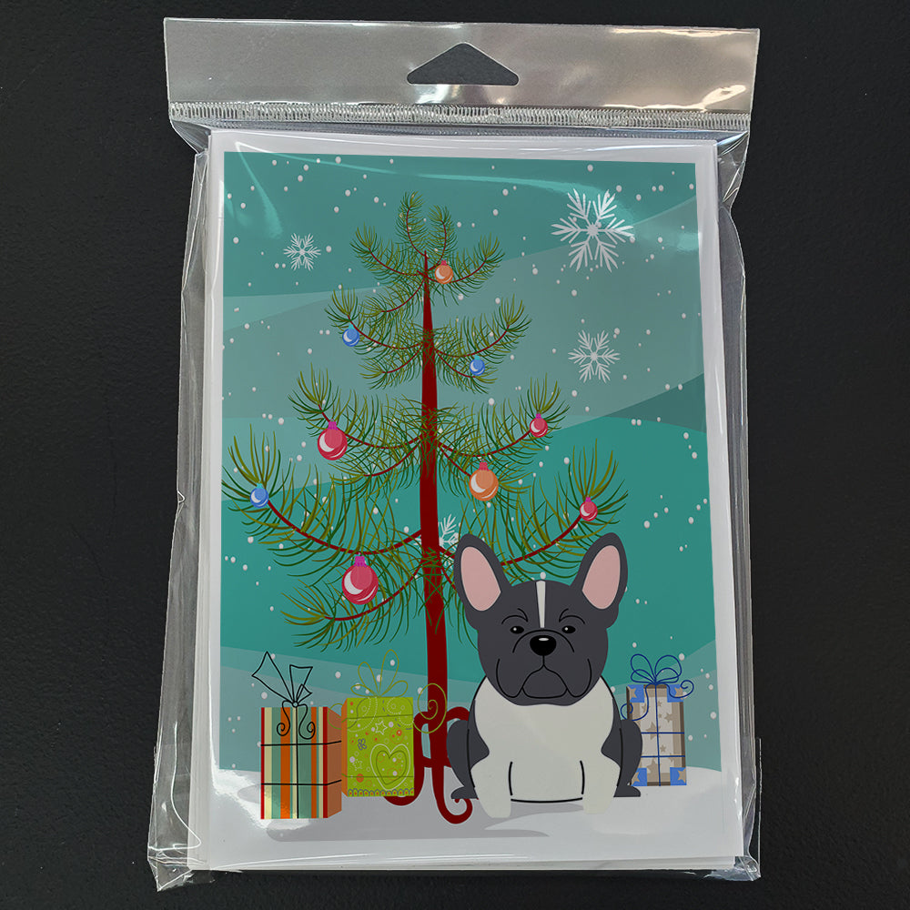 Merry Christmas Tree French Bulldog Black White Greeting Cards Pack of 8