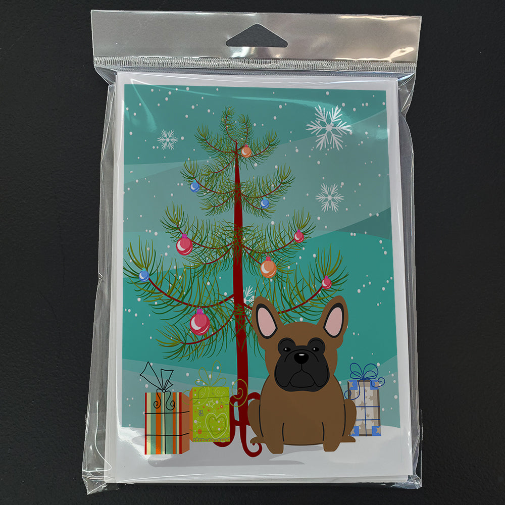 Merry Christmas Tree French Bulldog Brown Greeting Cards Pack of 8