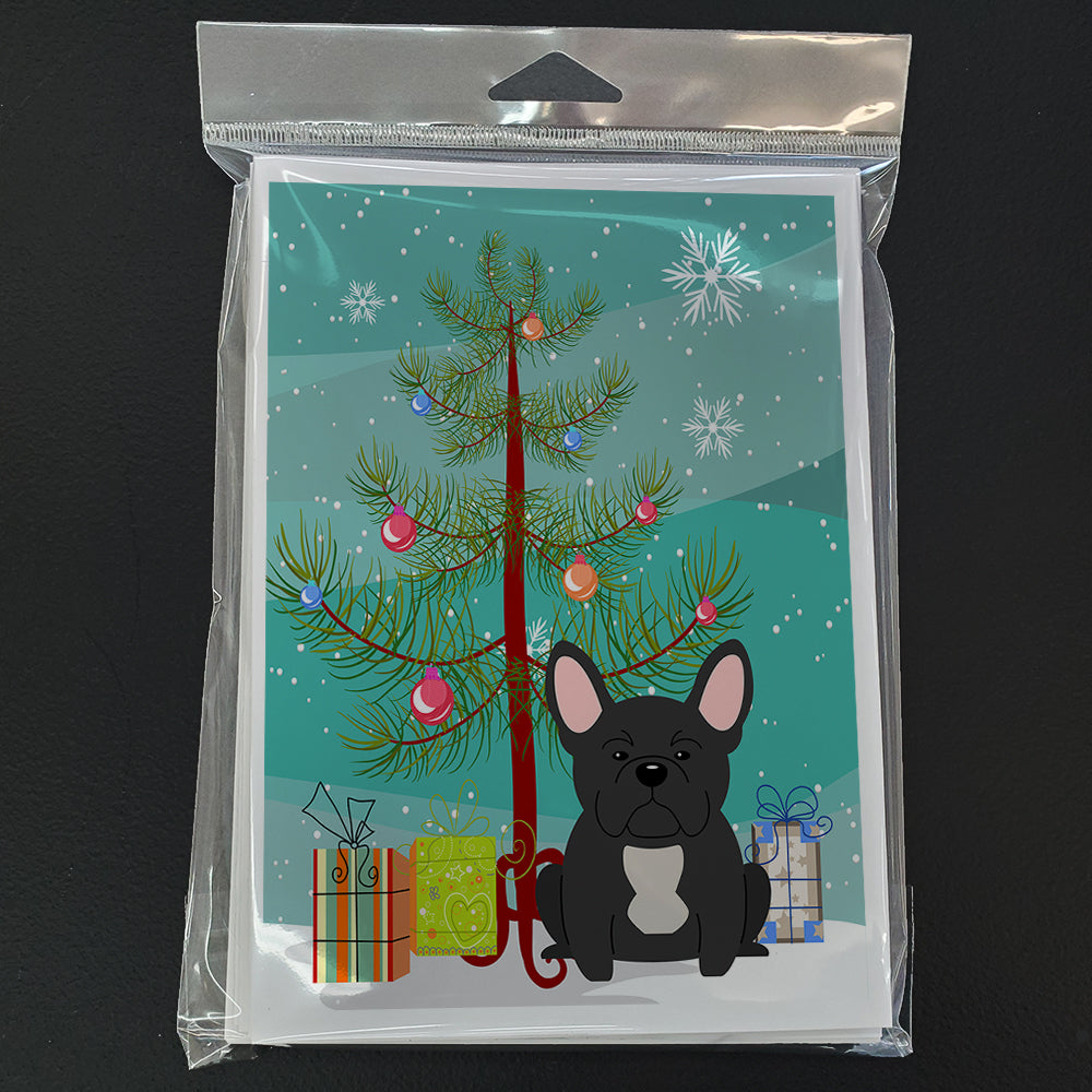 Merry Christmas Tree French Bulldog Black Greeting Cards Pack of 8