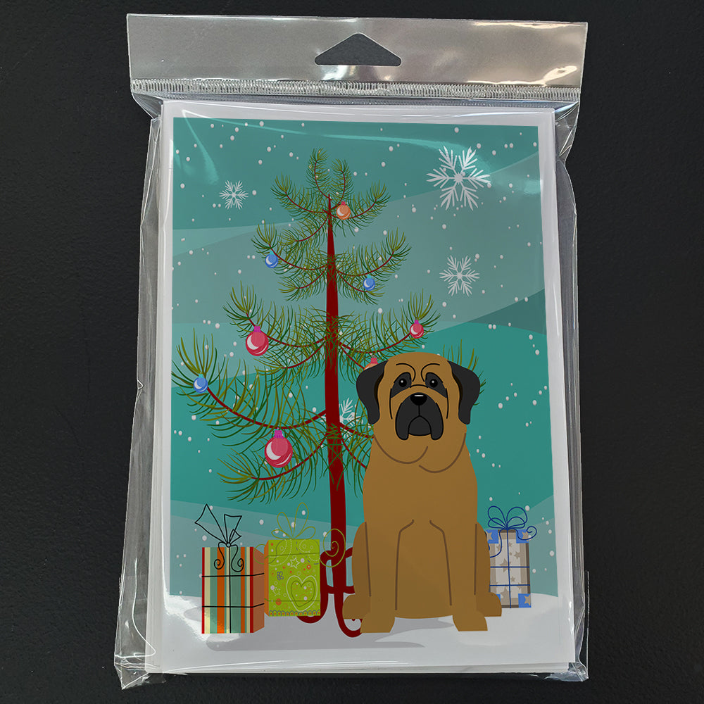 Merry Christmas Tree Mastiff Greeting Cards Pack of 8