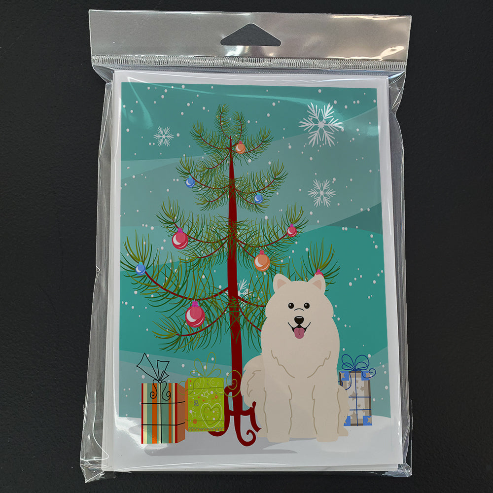 Merry Christmas Tree Samoyed Greeting Cards Pack of 8
