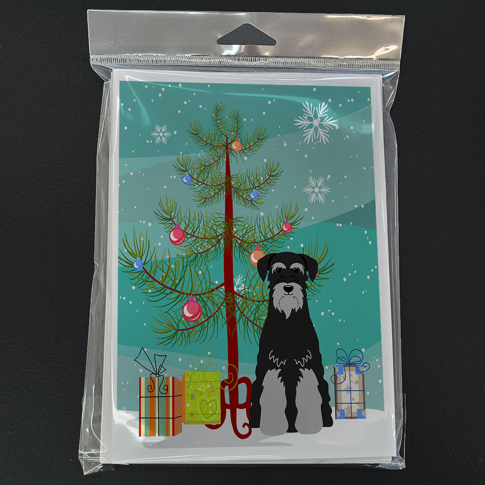 Merry Christmas Tree Standard Schnauzer Black Grey Greeting Cards Pack of 8