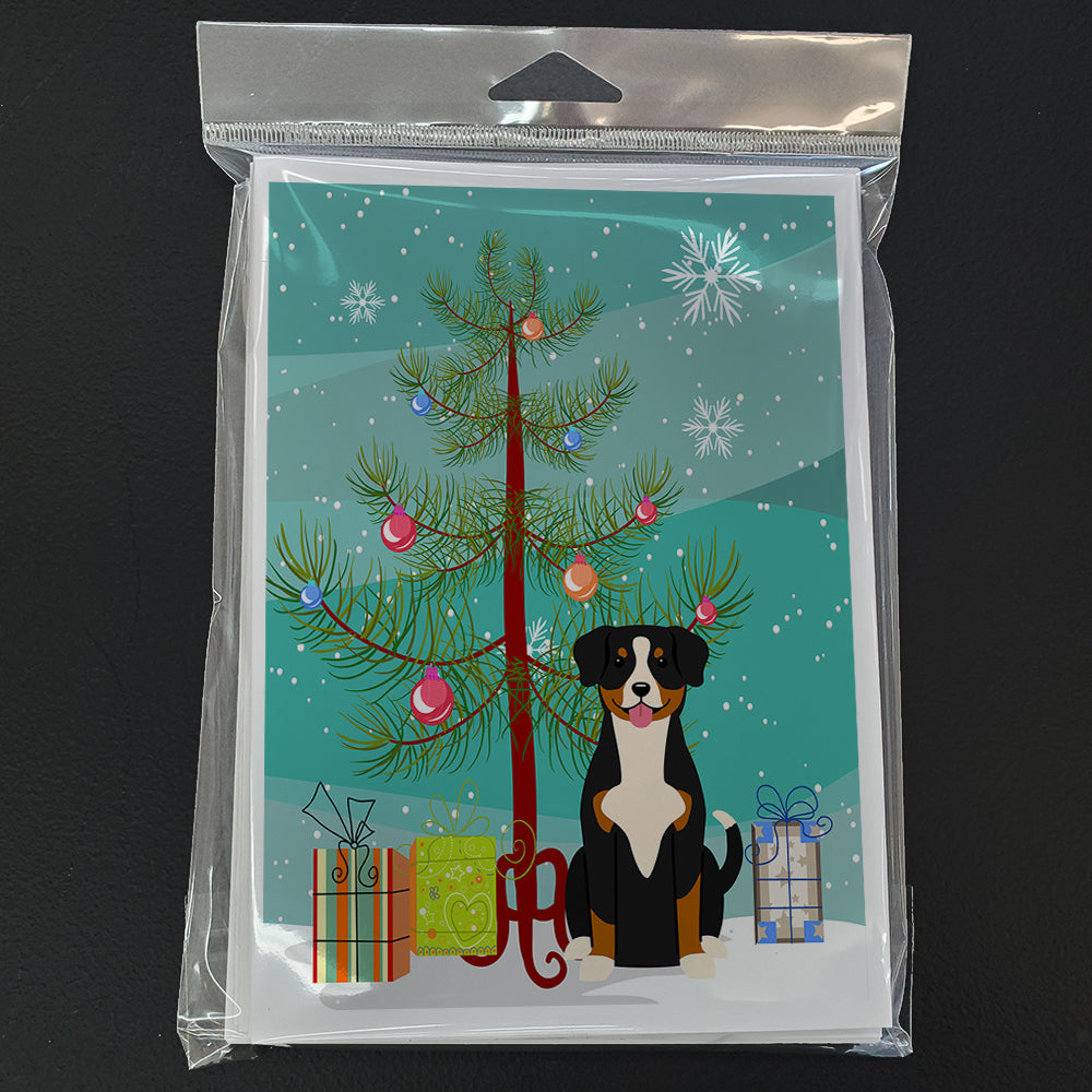 Merry Christmas Tree Entlebucher Greeting Cards Pack of 8