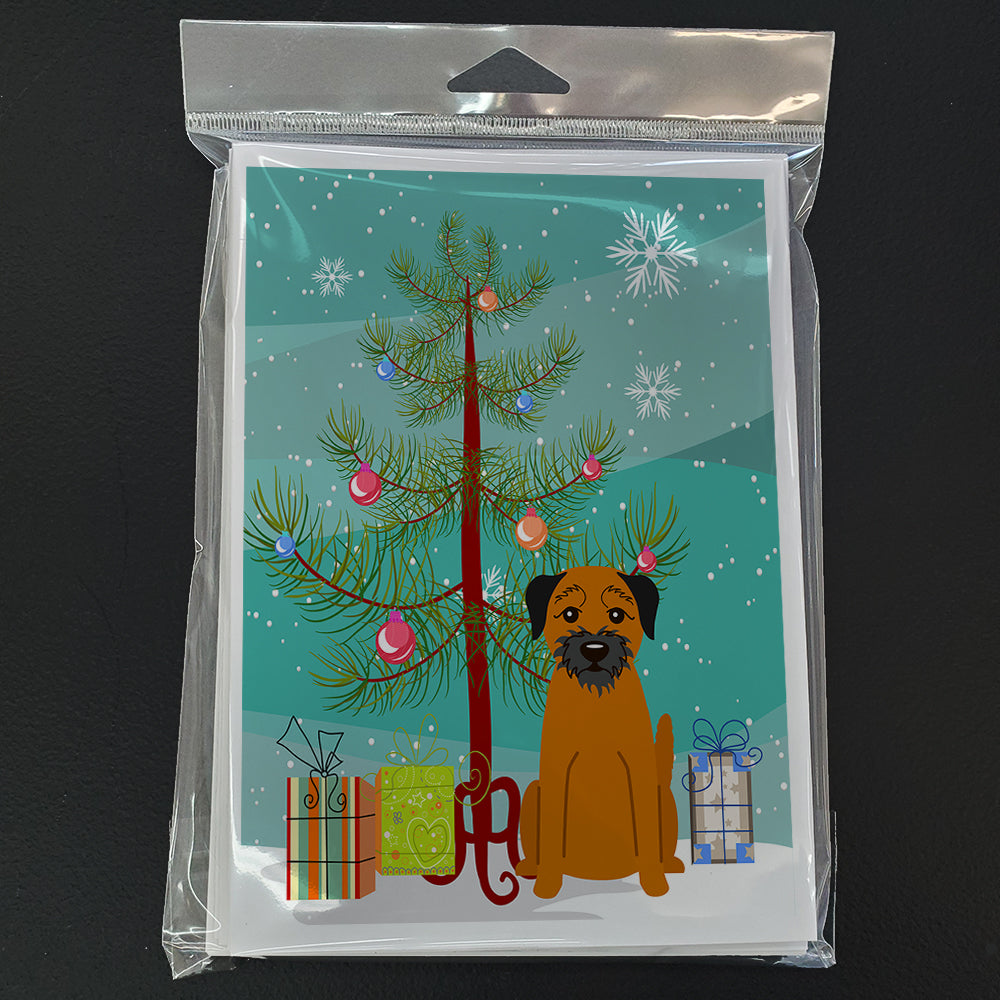 Merry Christmas Tree Border Terrier Greeting Cards Pack of 8