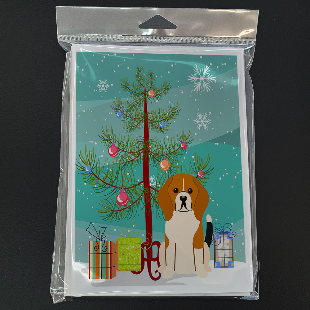 Merry Christmas Tree Beagle Tricolor Greeting Cards Pack of 8