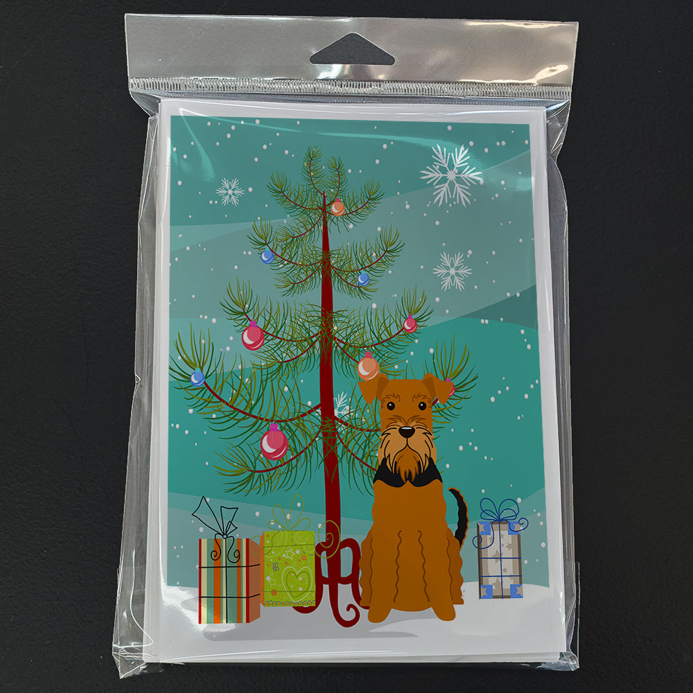 Merry Christmas Tree Airedale Greeting Cards Pack of 8