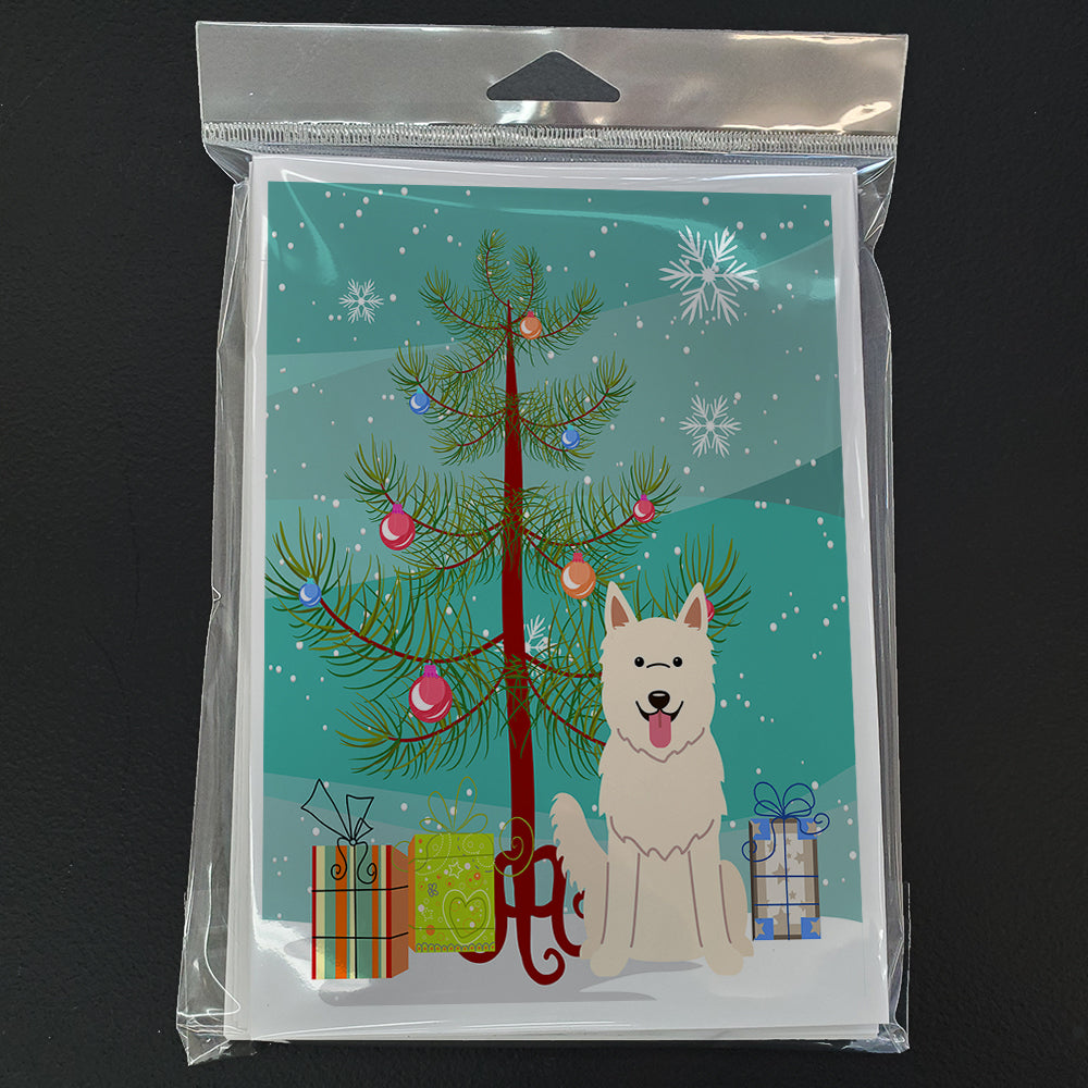 Merry Christmas Tree White German Shepherd Greeting Cards Pack of 8