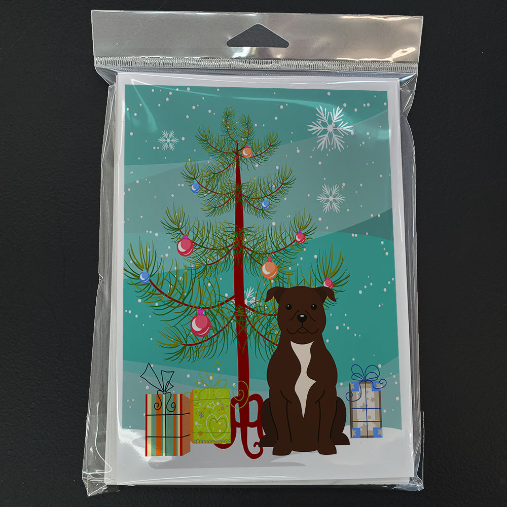 Merry Christmas Tree Staffordshire Bull Terrier Chocolate Greeting Cards Pack of 8