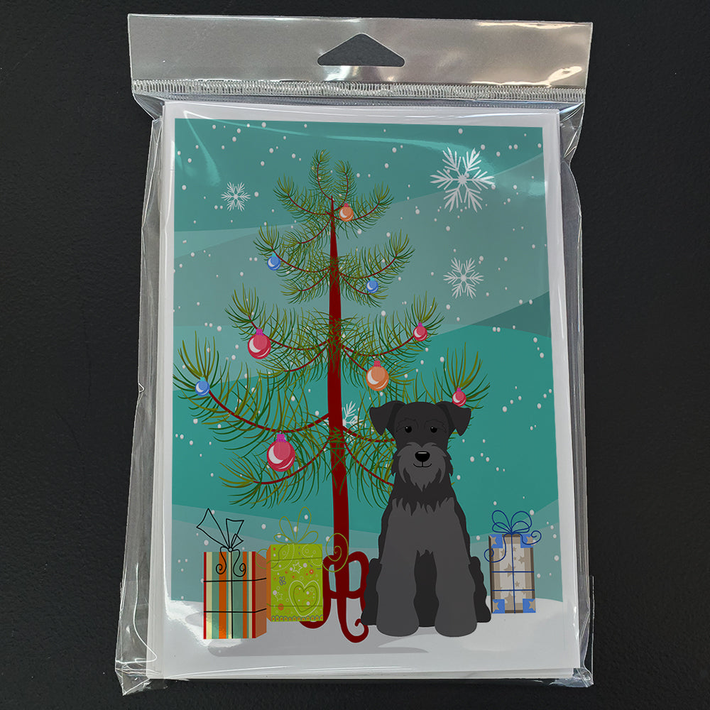 Merry Christmas Tree Miniature Schnauzer Black Greeting Cards Pack of 8