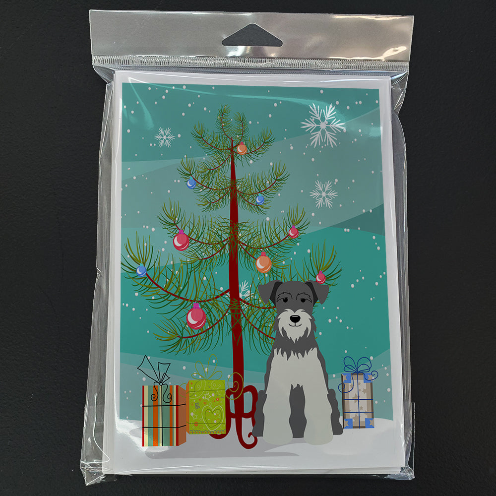 Merry Christmas Tree Miniature Schnauzer Salt and Pepper Greeting Cards Pack of 8