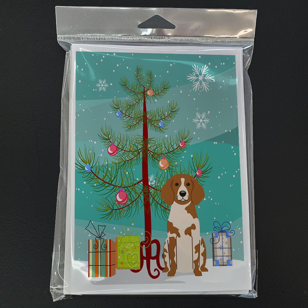Merry Christmas Tree Brittany Spaniel Greeting Cards Pack of 8