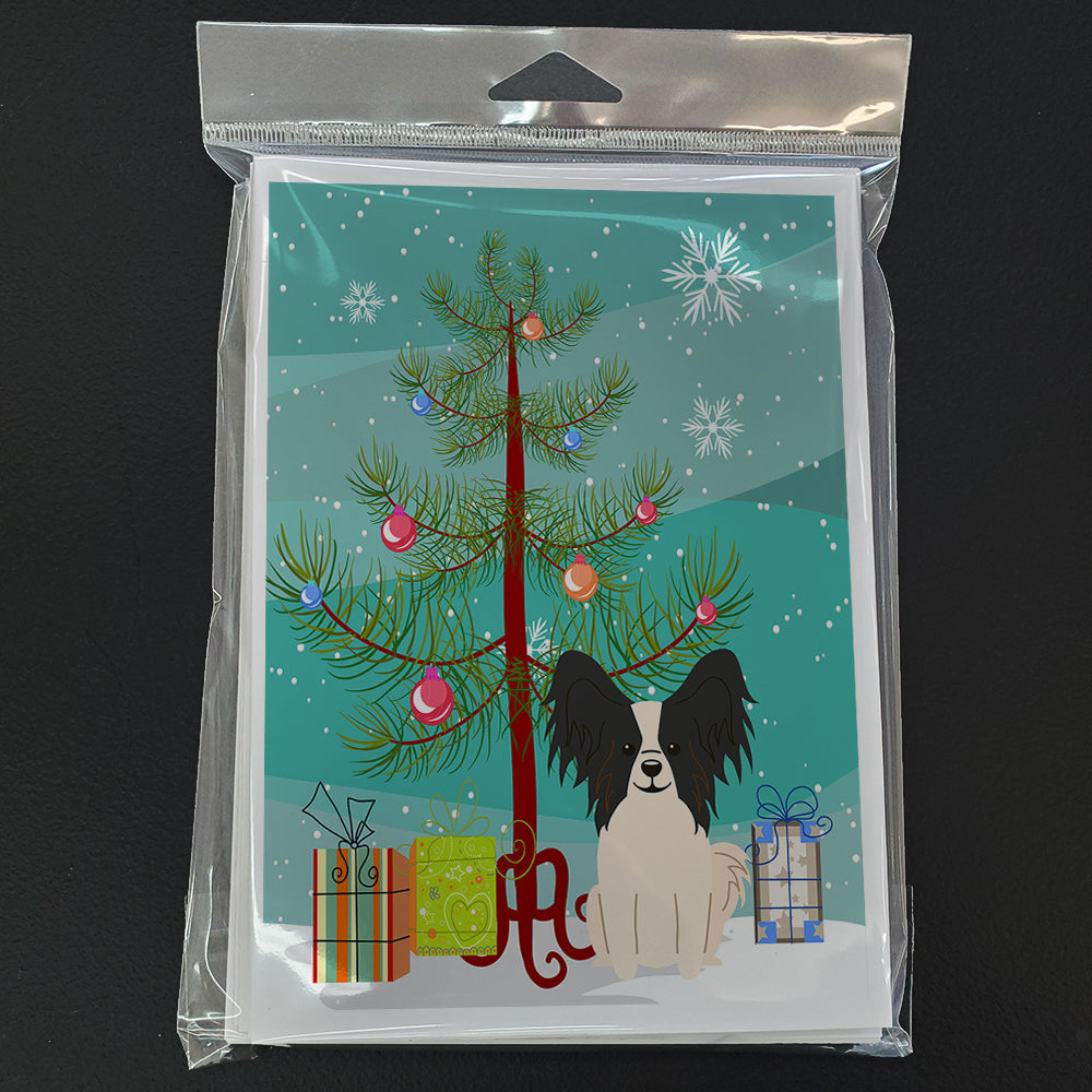 Merry Christmas Tree Papillon Black White Greeting Cards Pack of 8