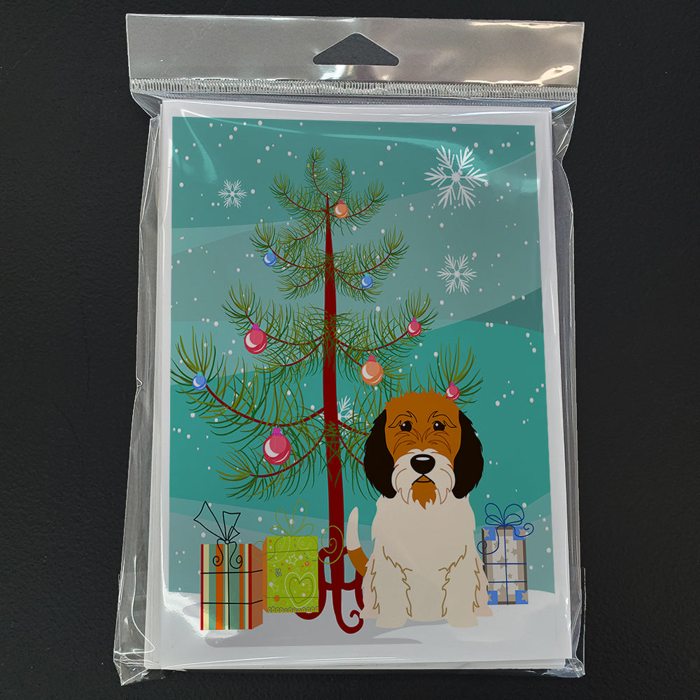 Merry Christmas Tree Petit Basset Griffon Veenden Greeting Cards Pack of 8