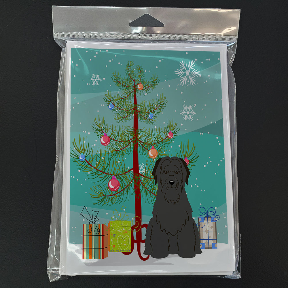 Merry Christmas Tree Briard Black Greeting Cards Pack of 8