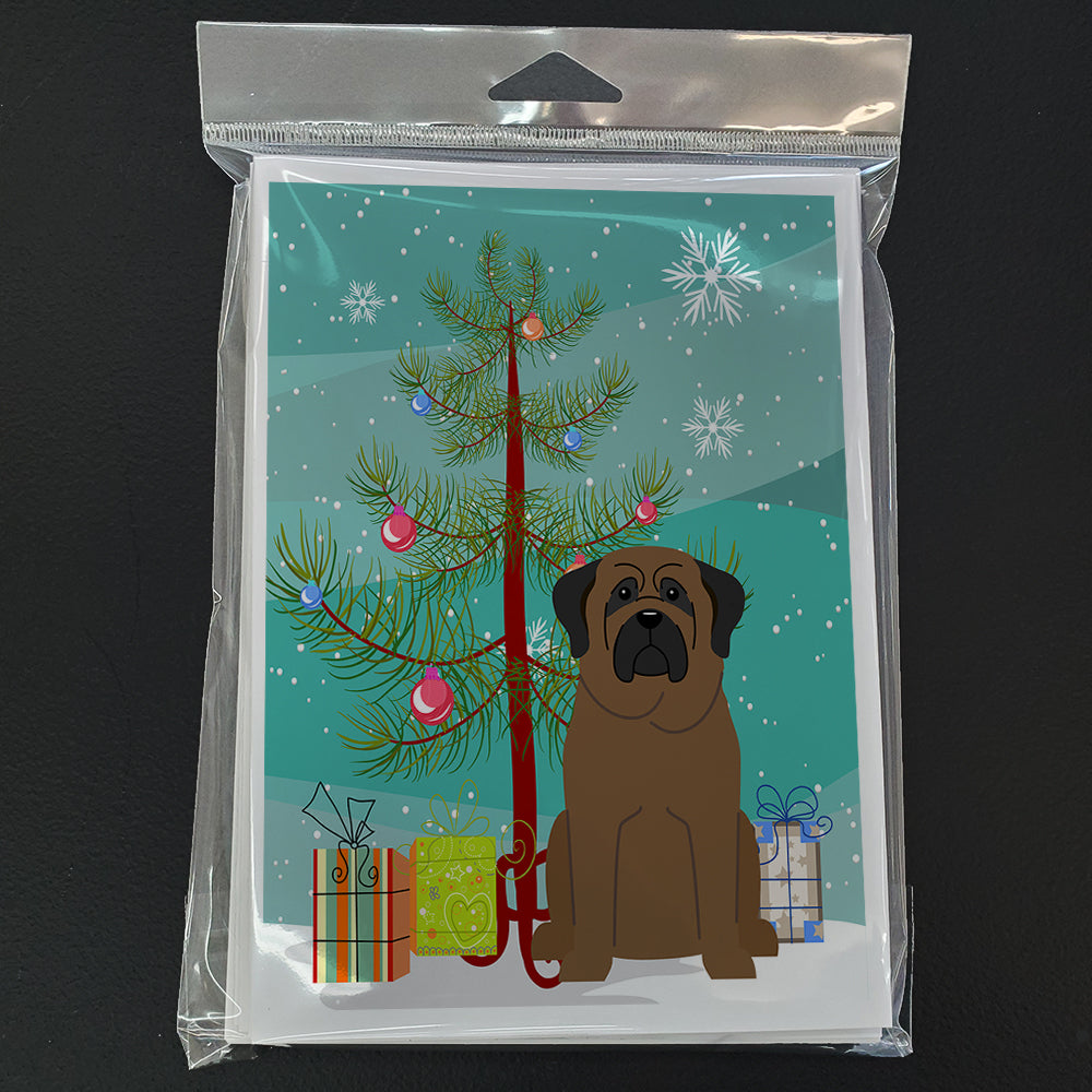 Merry Christmas Tree Bullmastiff Greeting Cards Pack of 8