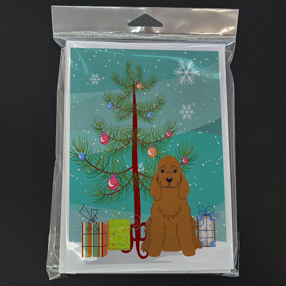Merry Christmas Tree Cocker Spaniel Red Greeting Cards Pack of 8
