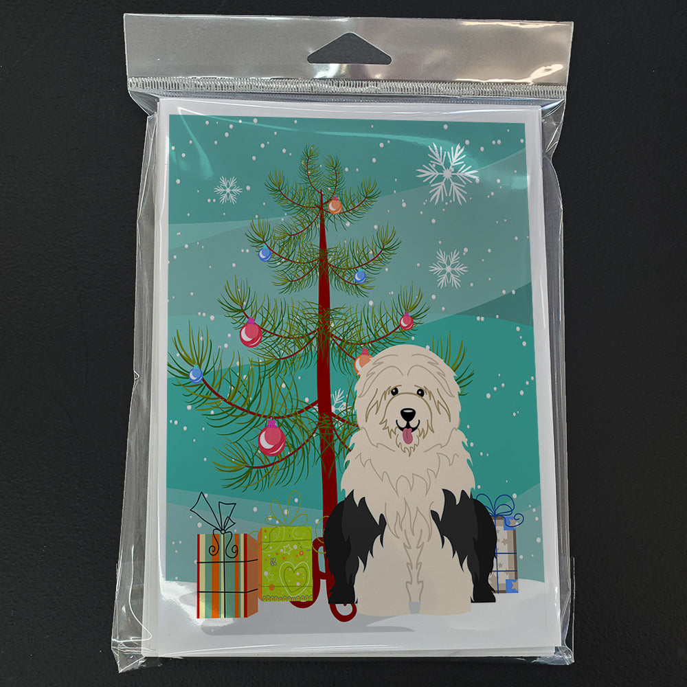 Merry Christmas Tree Old English Sheepdog Greeting Cards Pack of 8