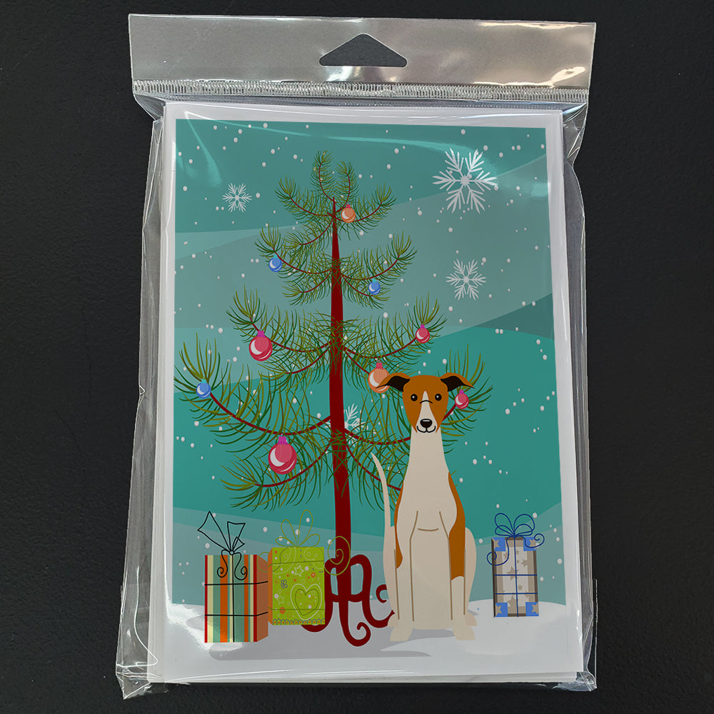 Merry Christmas Tree Whippet Greeting Cards Pack of 8