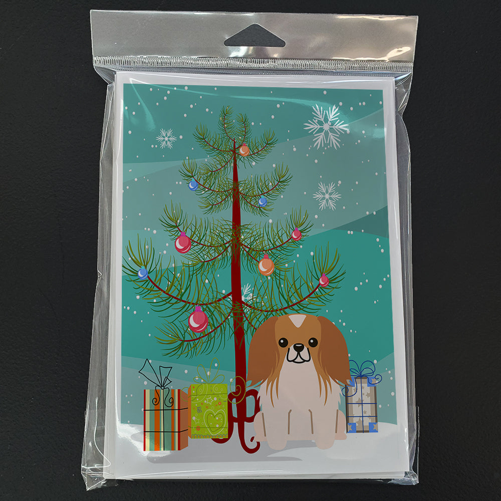 Merry Christmas Tree Pekingese Red White Greeting Cards Pack of 8