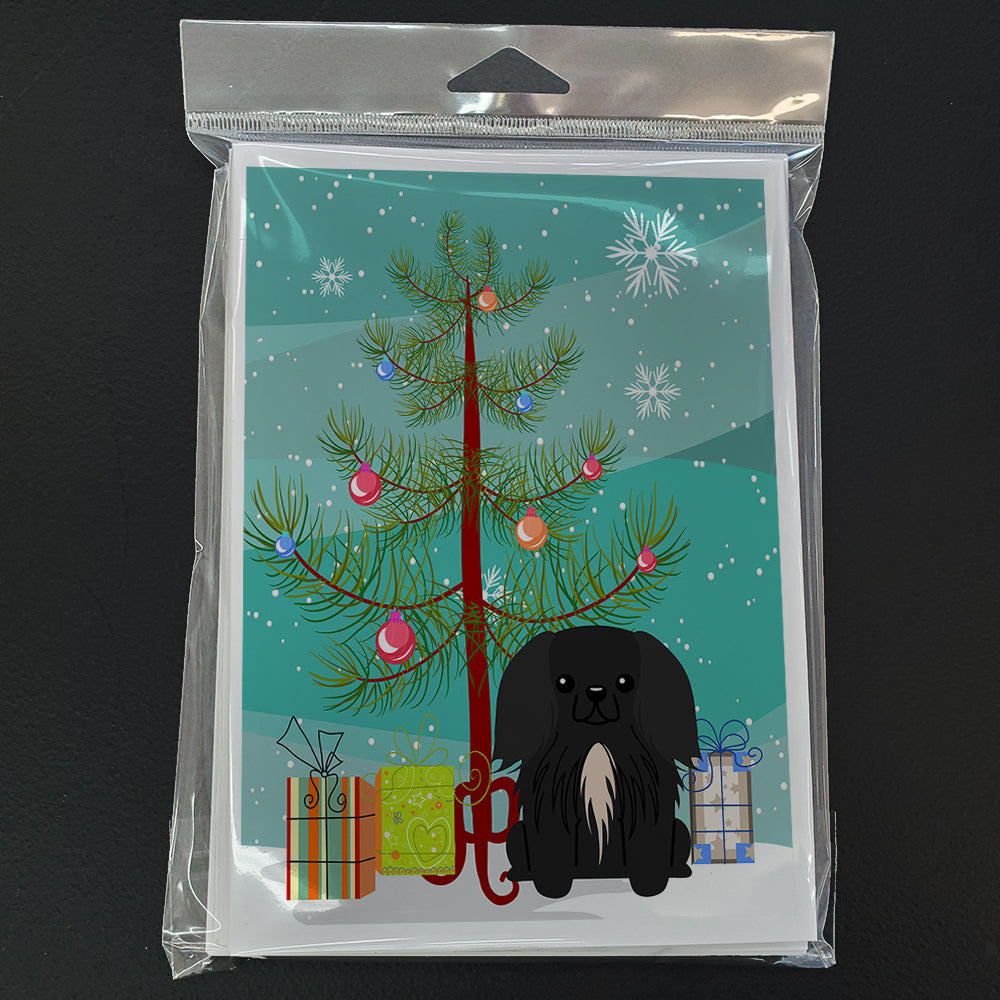 Merry Christmas Tree Pekingese Black Greeting Cards Pack of 8
