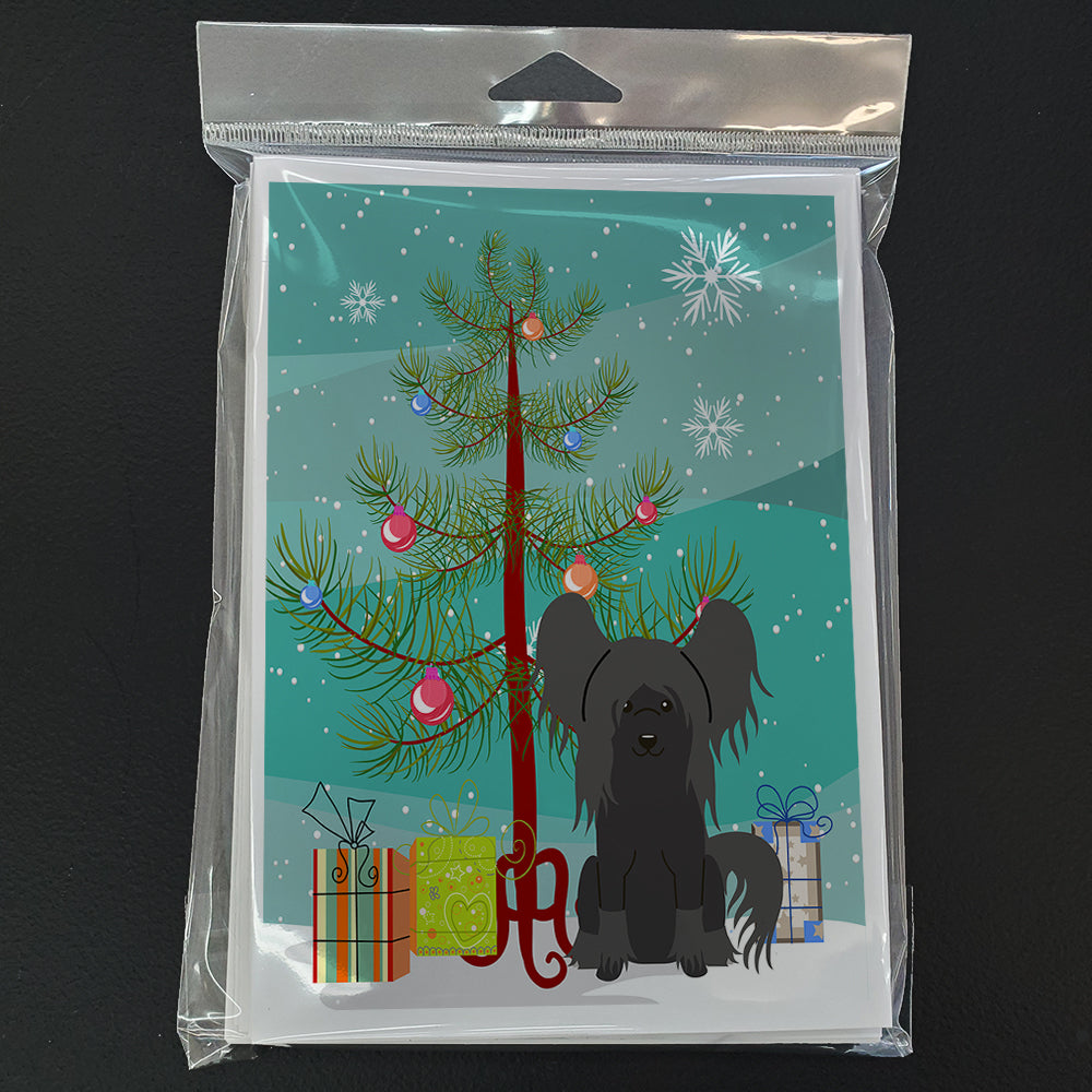 Merry Christmas Tree Chinese Crested Black Greeting Cards Pack of 8