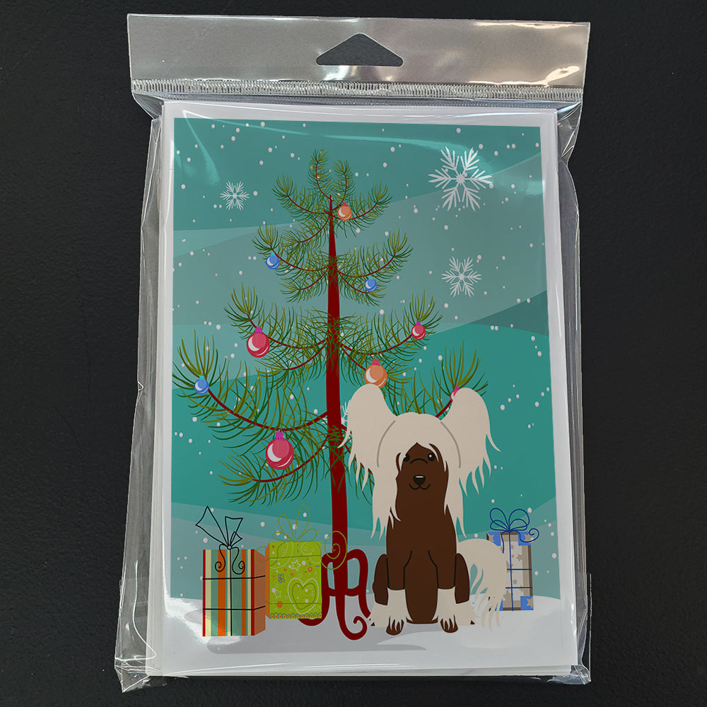 Merry Christmas Tree Chinese Crested Cream Greeting Cards Pack of 8