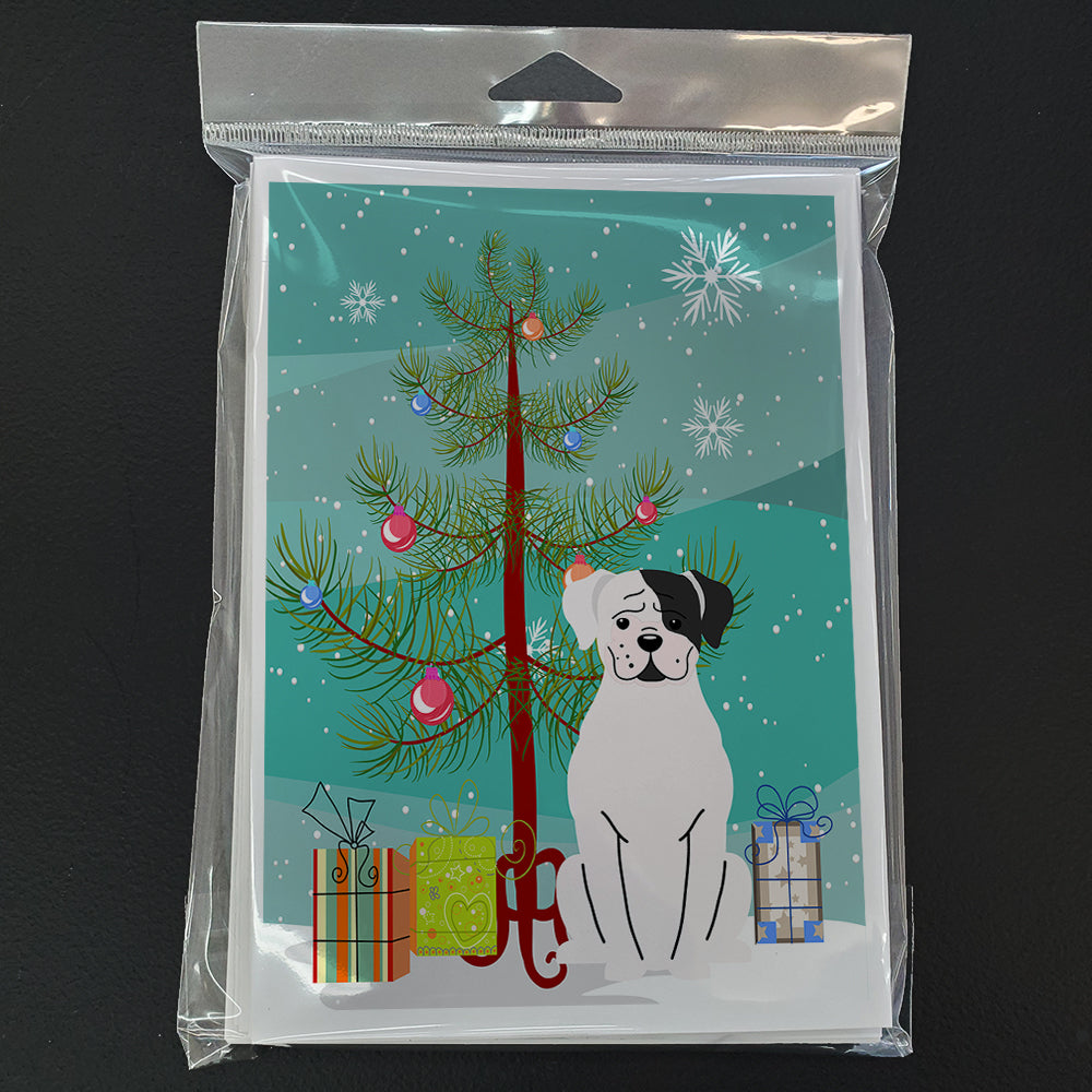 Merry Christmas Tree White Boxer Cooper Greeting Cards Pack of 8
