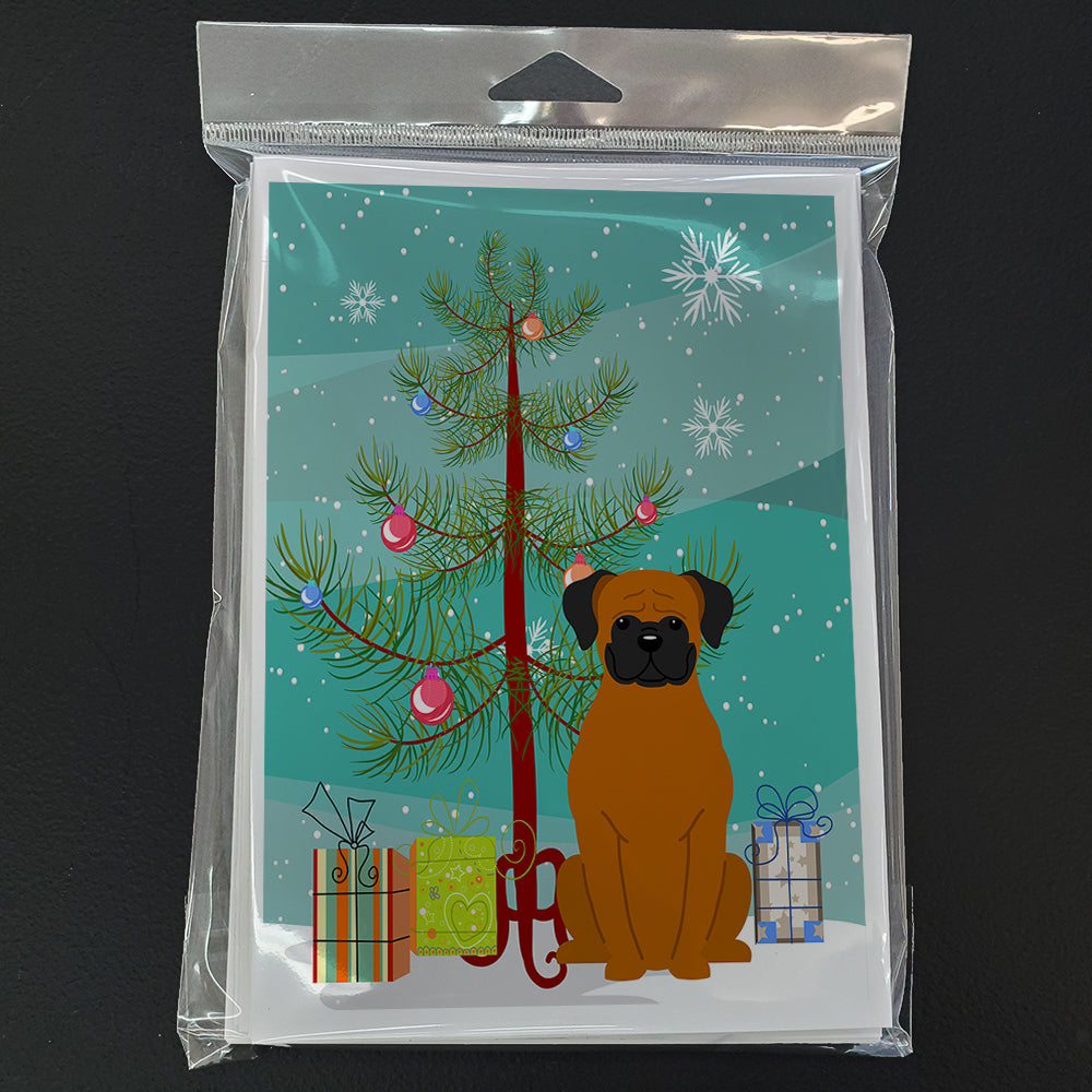 Merry Christmas Tree Fawn Boxer Greeting Cards Pack of 8