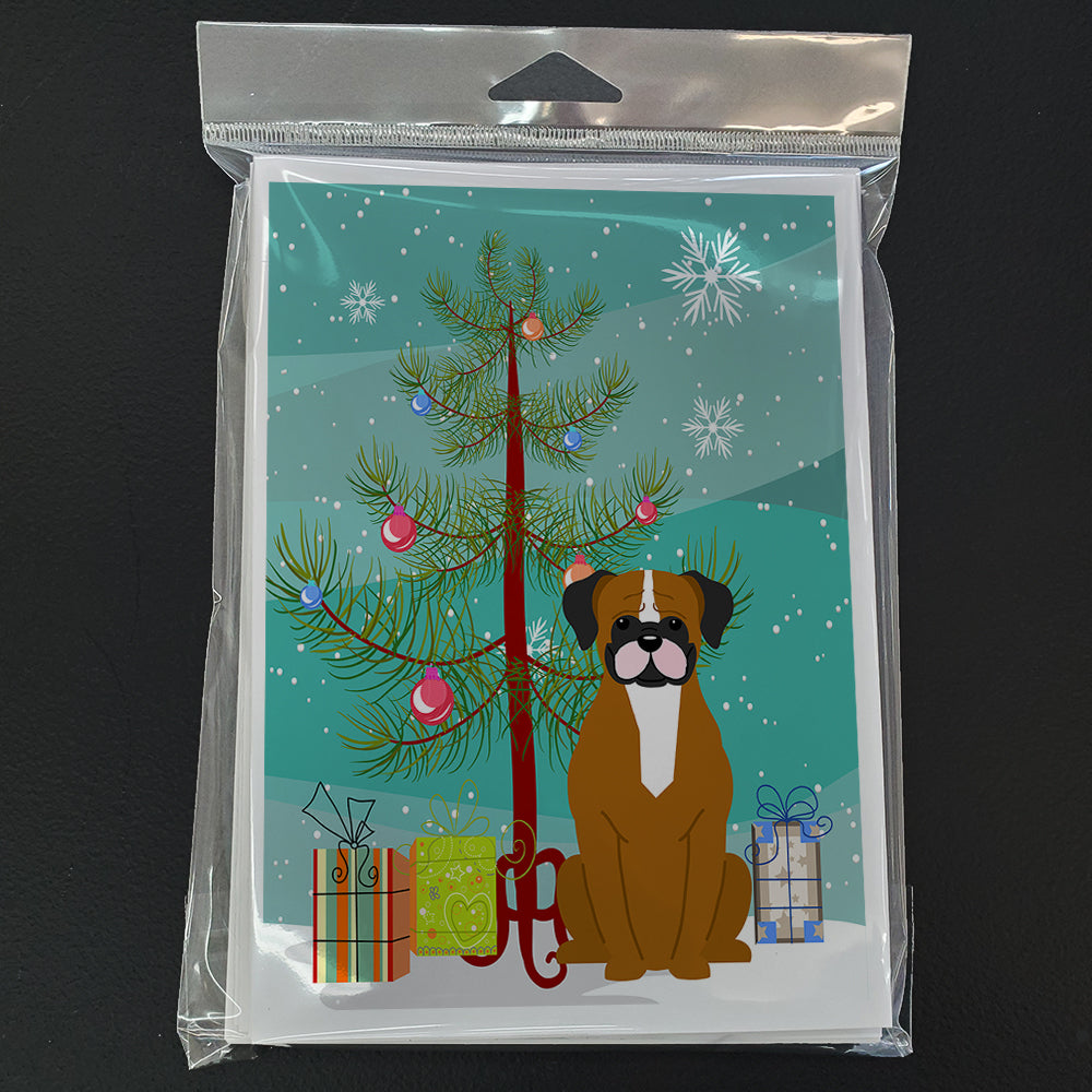 Merry Christmas Tree Flashy Fawn Boxer Greeting Cards Pack of 8