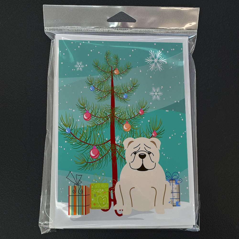 Merry Christmas Tree English Bulldog White Greeting Cards Pack of 8