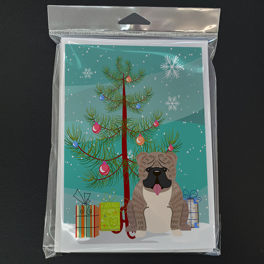 Merry Christmas Tree English Bulldog Grey Brindle Greeting Cards Pack of 8