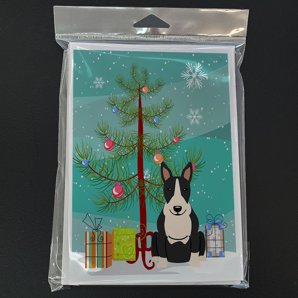 Merry Christmas Tree Bull Terrier Black White Greeting Cards Pack of 8