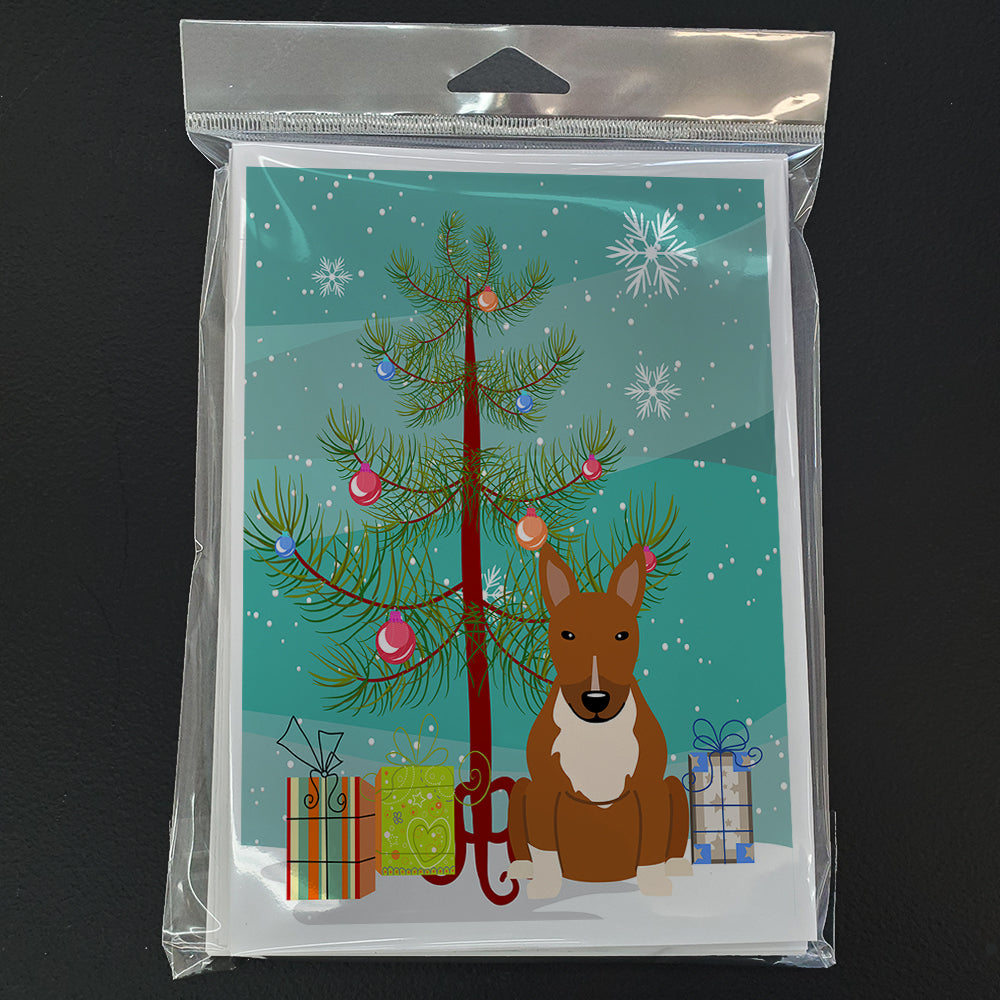 Merry Christmas Tree Bull Terrier Red Greeting Cards Pack of 8