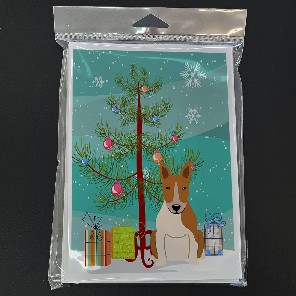 Merry Christmas Tree Bull Terrier Red White Greeting Cards Pack of 8