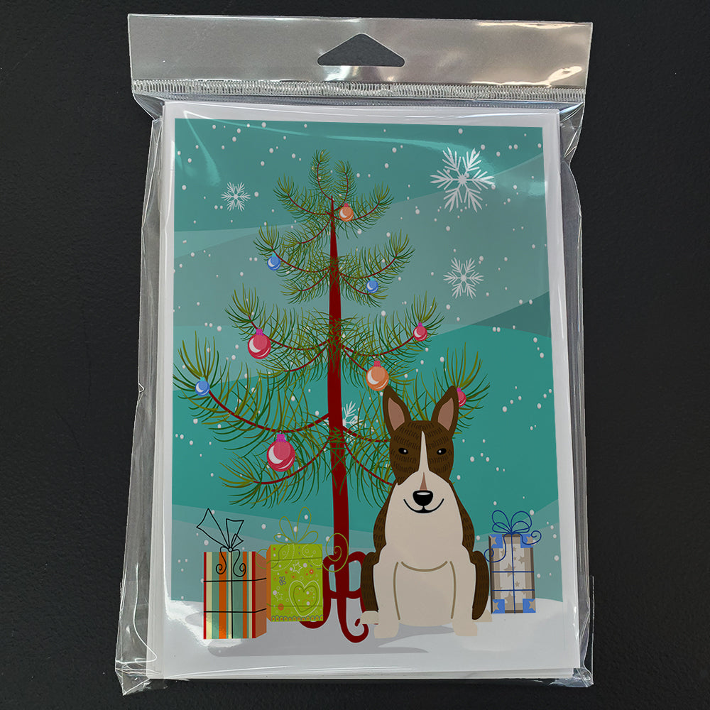 Merry Christmas Tree Bull Terrier Dark Brindle Greeting Cards Pack of 8