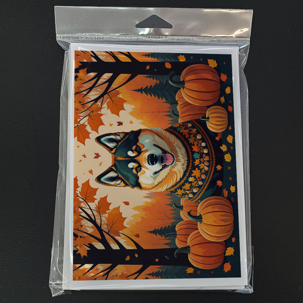 Akita Fall Greeting Cards Pack of 8