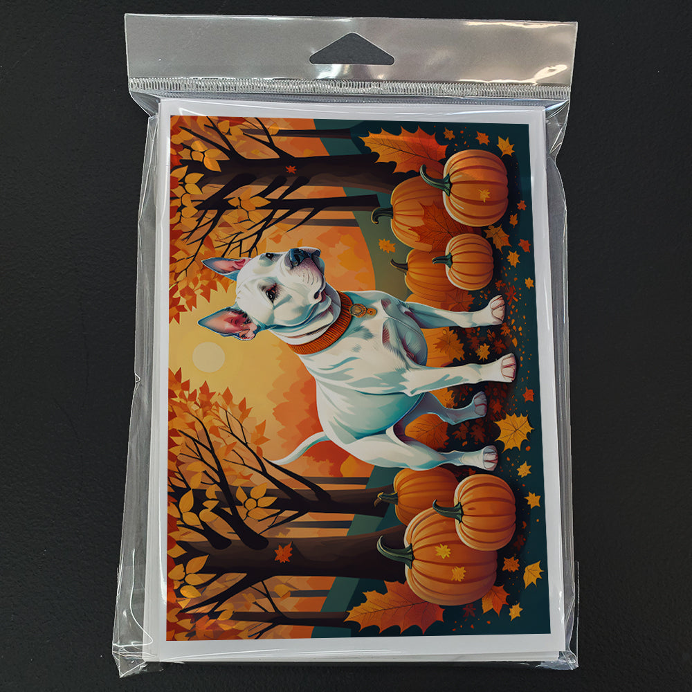 White Pit Bull Terrier Fall Greeting Cards Pack of 8