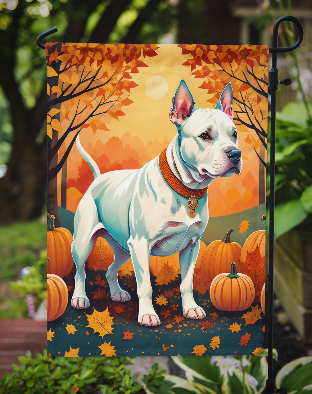White Pit Bull Terrier Fall Garden Flag