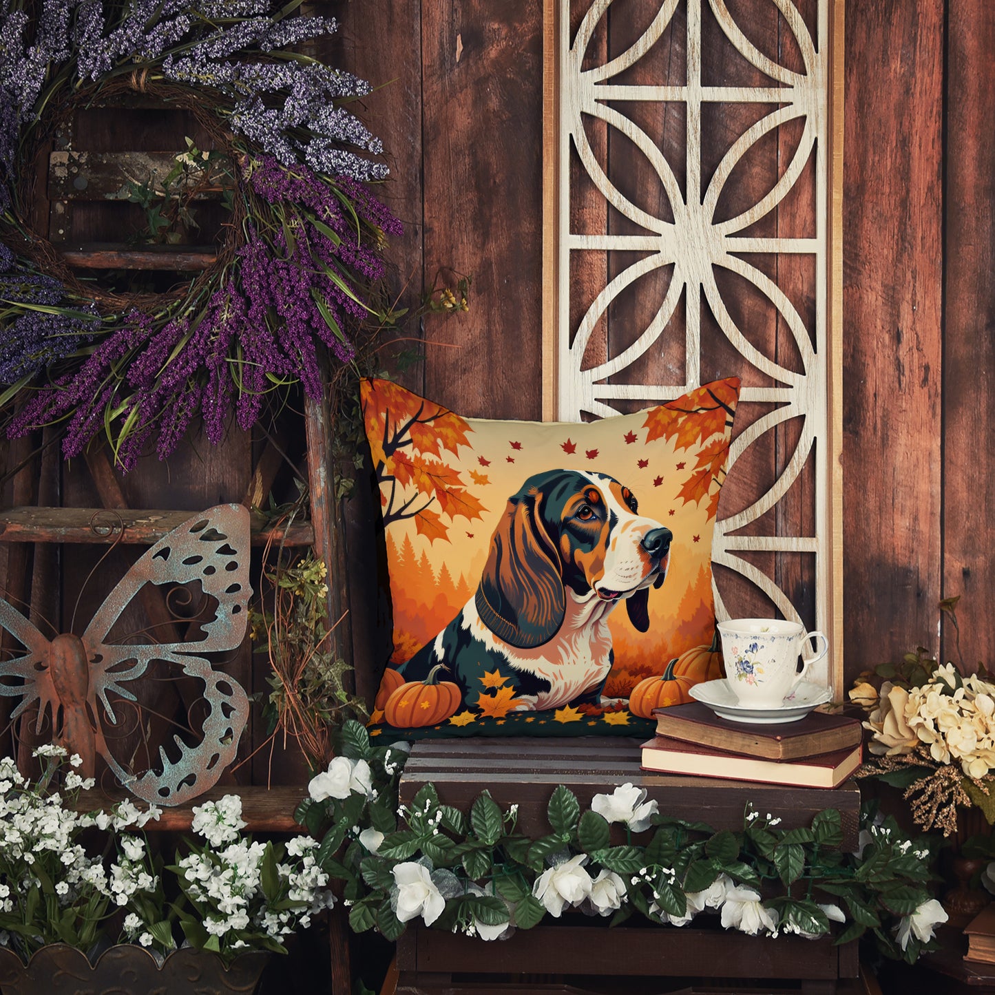 Basset Hound Fall Throw Pillow