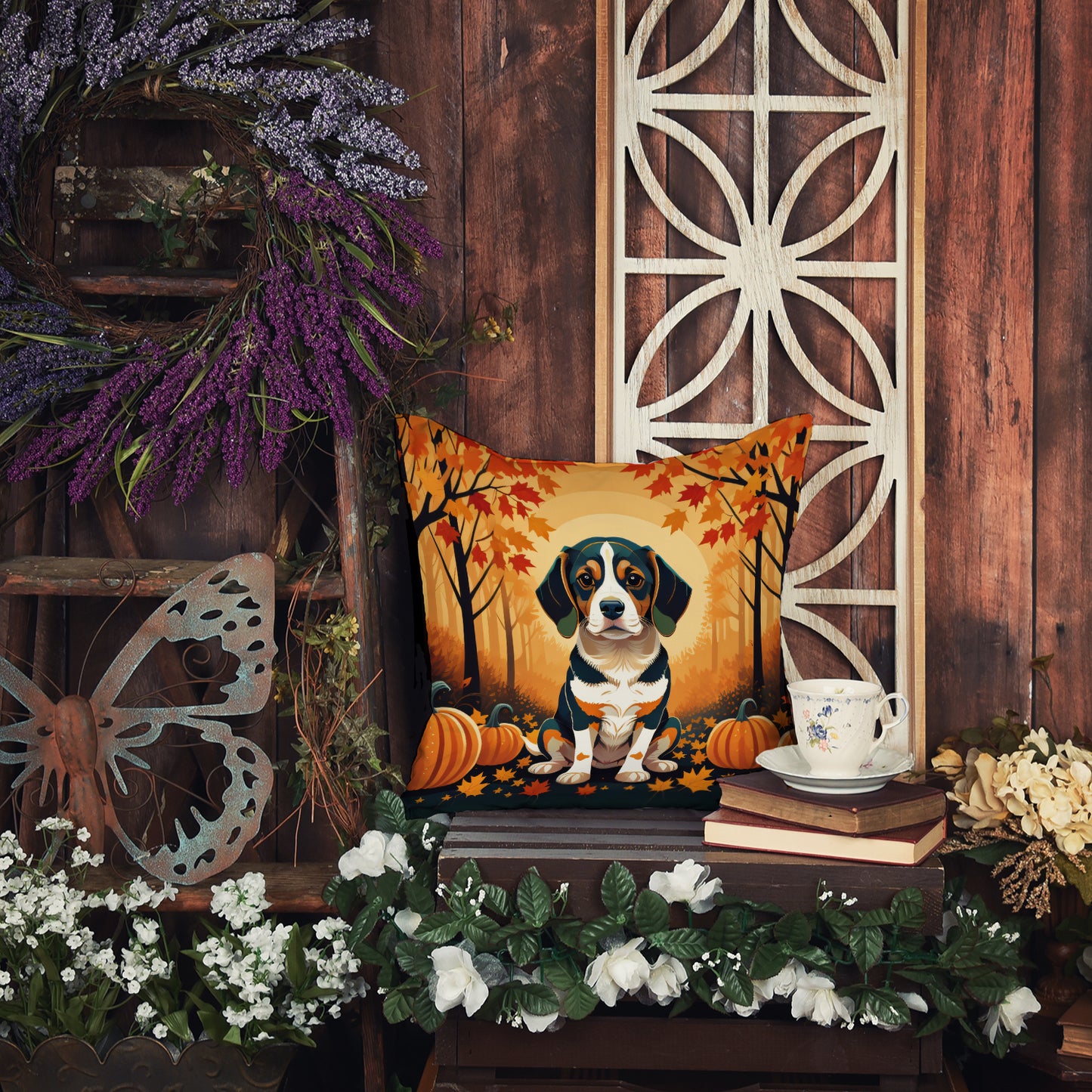 Beagle Fall Throw Pillow