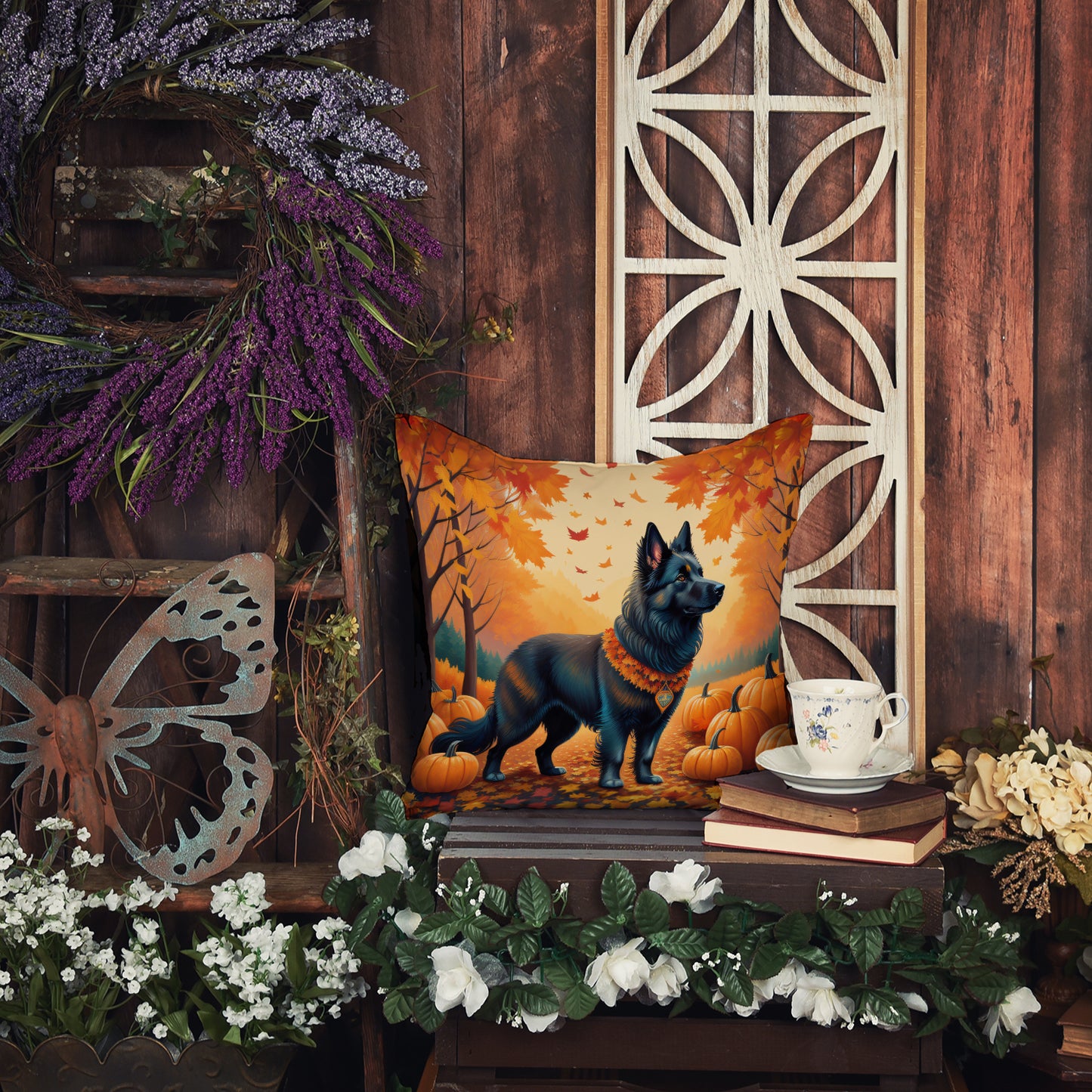 Belgian Sheepdog Fall Throw Pillow
