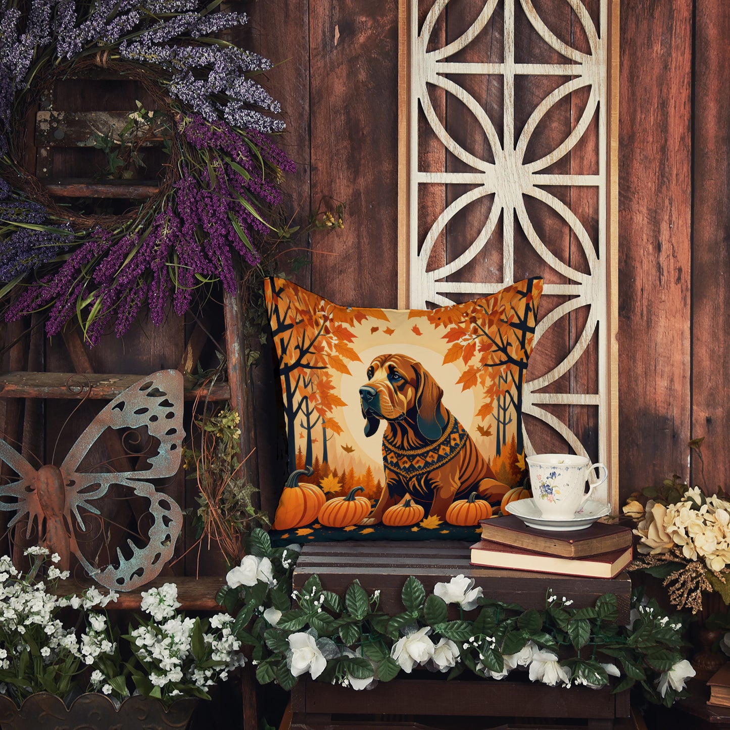 Bloodhound Fall Throw Pillow