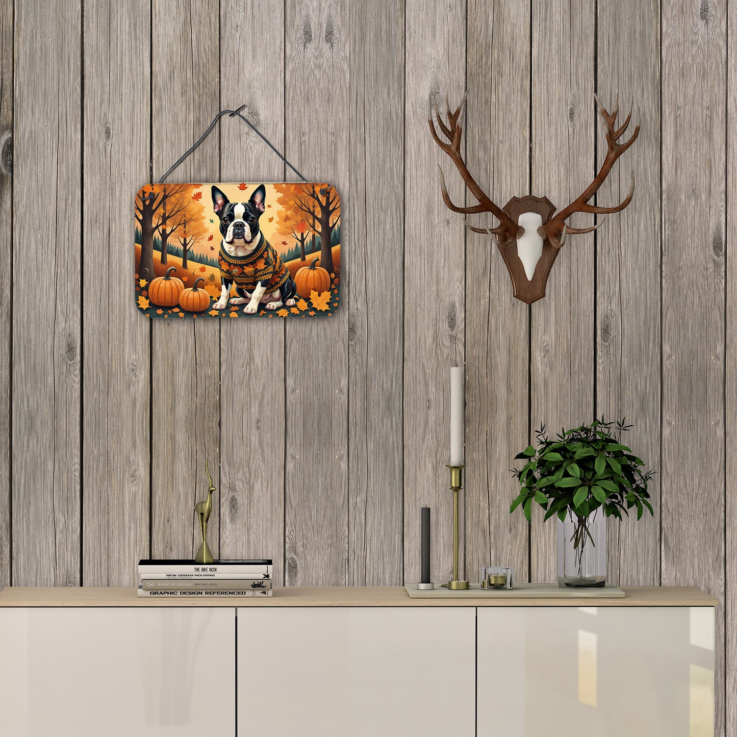 Boston Terrier Fall Wall or Door Hanging Prints