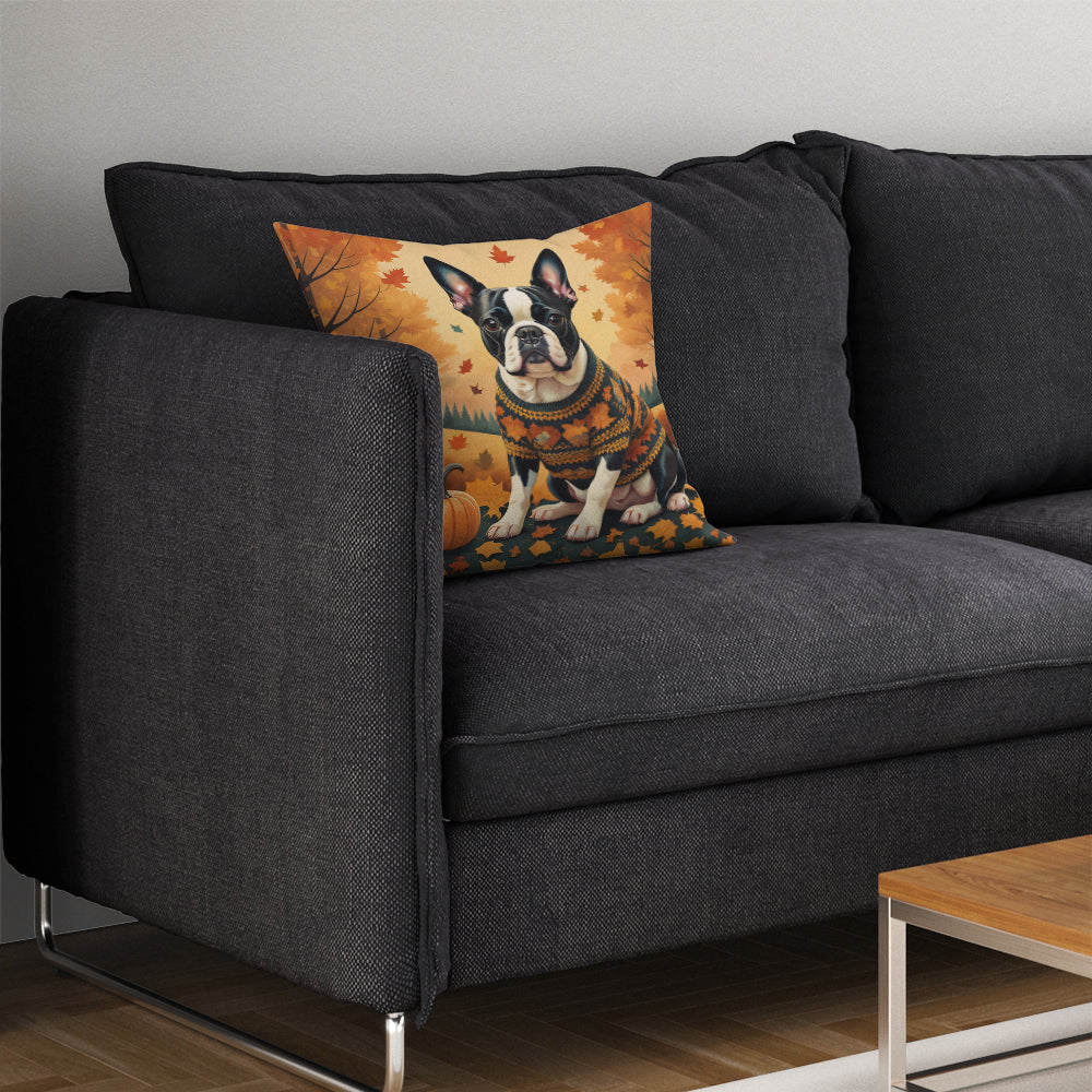 Boston Terrier Fall Throw Pillow