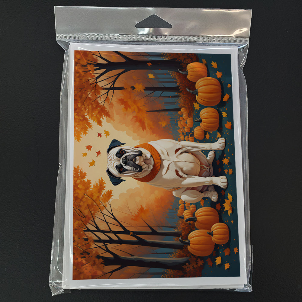 White Boxer Fall Greeting Cards Pack of 8