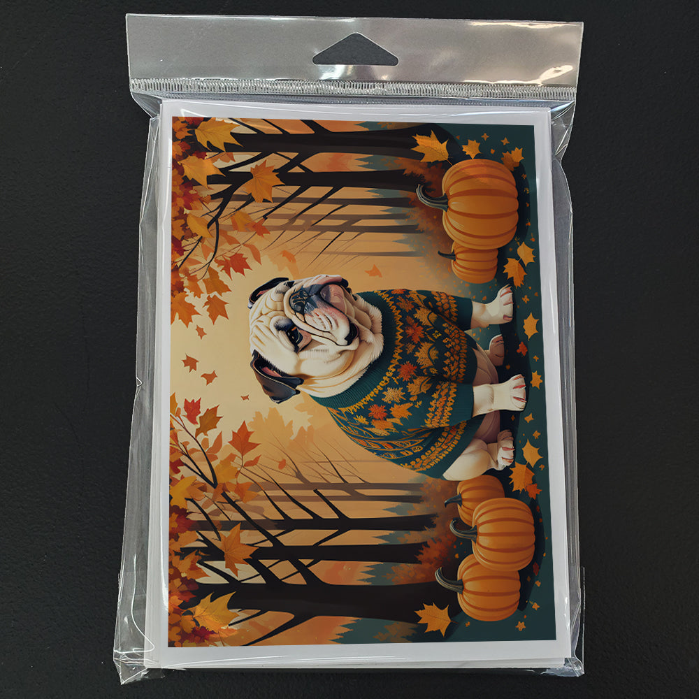 White English Bulldog Fall Greeting Cards Pack of 8