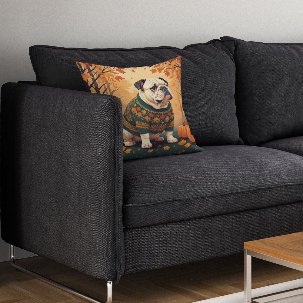 White English Bulldog Fall Throw Pillow